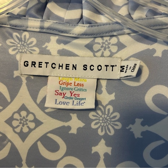 Gretchen Scott Jersey Dress Ruffneck 3/4 Sleeve Piazza Pale Blue Womens Size M - Picture 7 of 8